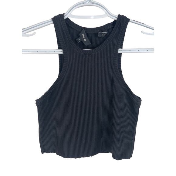 Theory womens black ribbed cropped minimal tank top Size small capsule - Picture 1 of 5